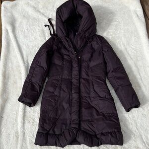 Tahari Purple Ruffle Puffer Jacket – Size XS | Quiet Luxury | Winter Glam |